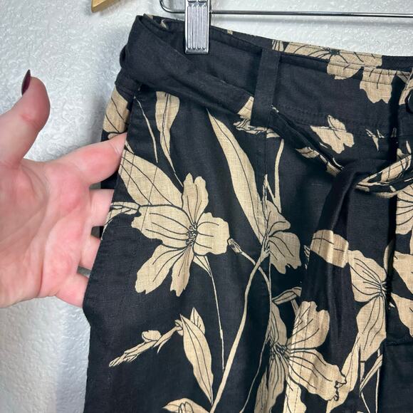 Ralph Lauren Women’s 100% Linen Black and Tan Tropical Floral Wide Leg Pants 6 - Picture 4 of 13